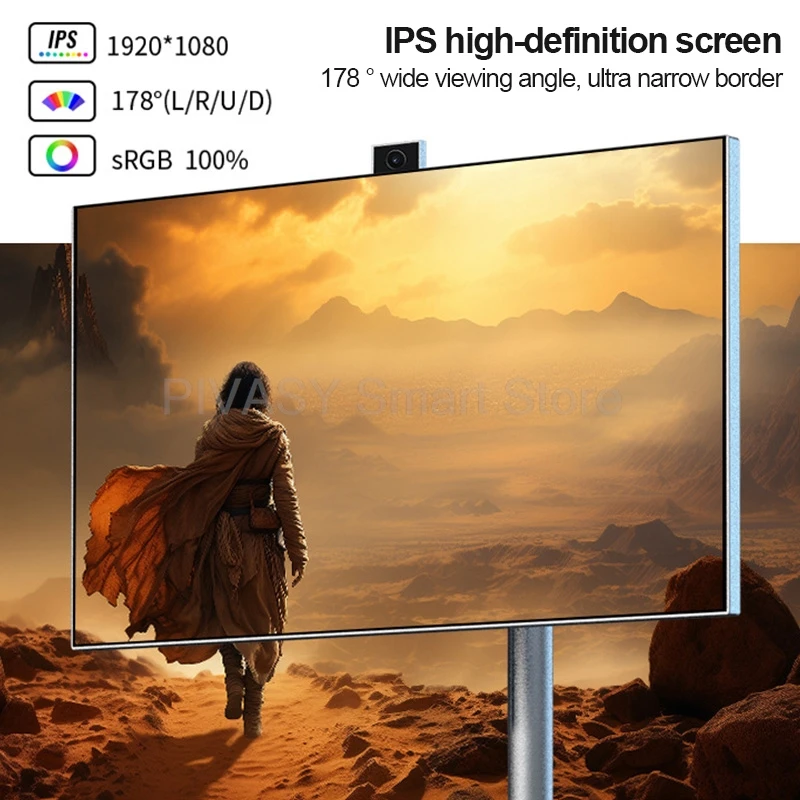 27 Inch Portable Smart TV Android 13 Inbuilt Camera 6+128G Rotatable Touch Screen 9600mAh Recharge Smart Display Gray Monitor