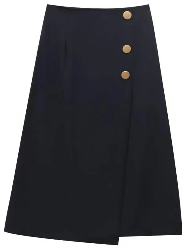 

Черная юбка-миди трапециевидной формы для женщин больших размеров с эластичной резинкой на талии, утягивающая драпировка для похудения, профессиональная корейская повседневная юбка