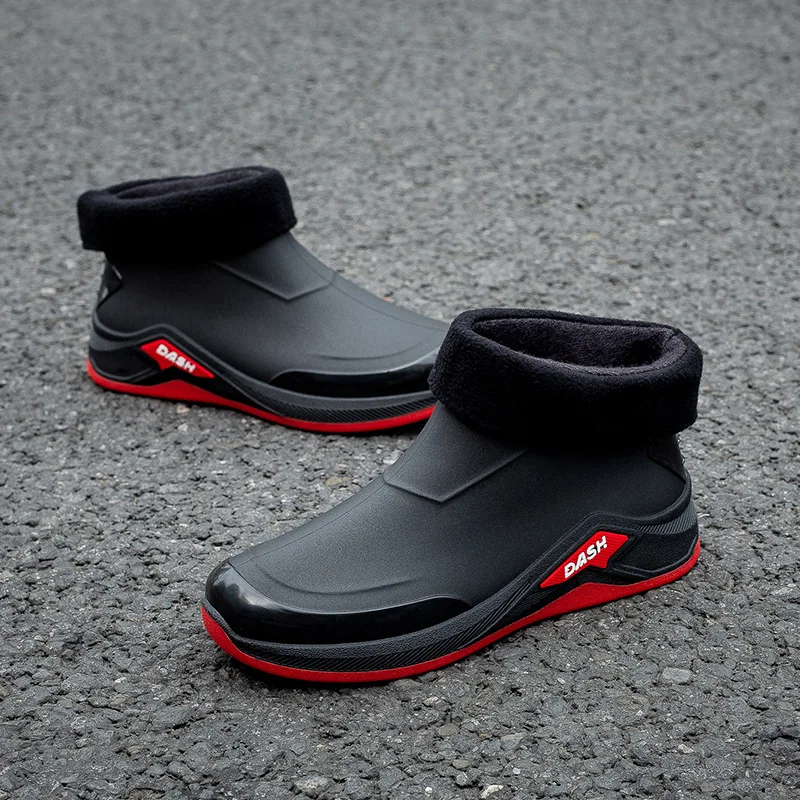 

Популярные мужские резиновые сапоги. Новые водонепроницаемые низкие резиновые сапоги. Легкая и нескользящая мужская обувь. Универсальная повседневная обувь.