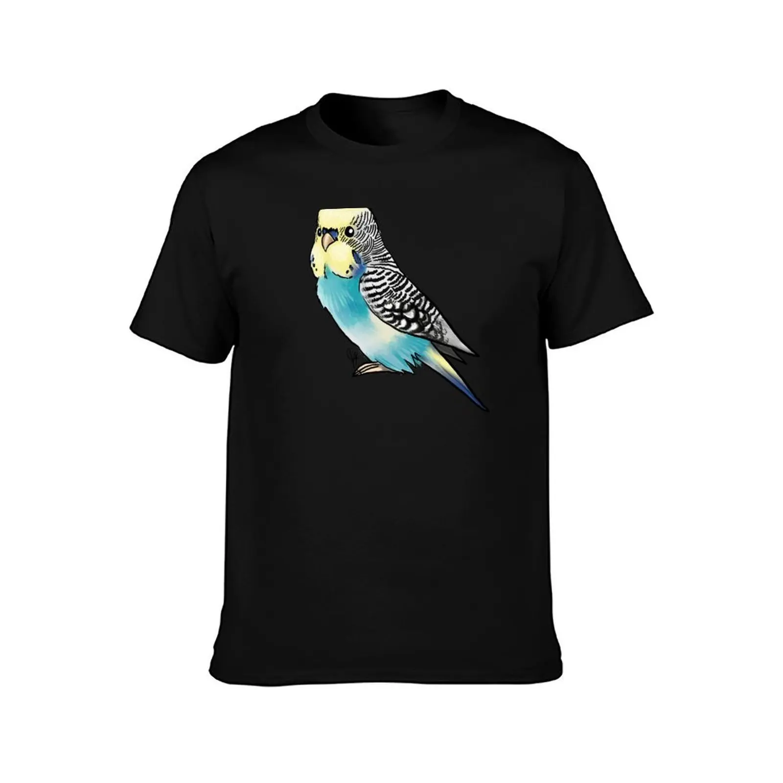 Yellow-faced Blue Budgie Parakeet T-Shirt, Summer Casual Cotton Tee, Oversized Streetwear Tops, Vintage Graphic Print
