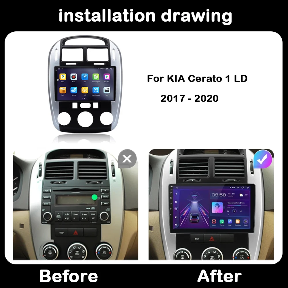 Android 13 Auto Rideo For KIA Cerato 1 LD 2017 - 2020 Automotive multimedia 4G WIFI DSP No 2 din receiver Bluetooth Stereo 9inch