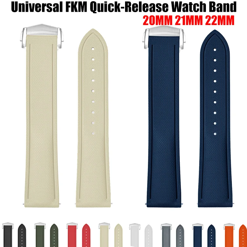 Neues 20mm 21mm 22mm Universal Schnellverschluss-Uhrenarmband Premium-Qualität Weiches FKM-Gummi-Uhrenarmband Perfekte Passform Flaches Ende