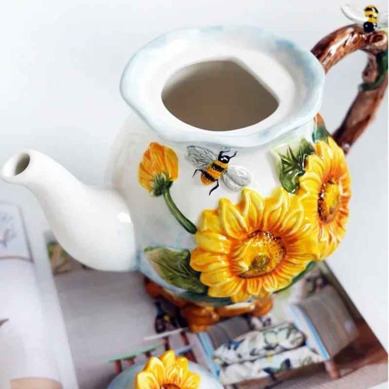 Creative Sunflower Ceramic Tea Set Exquisite Hand-painted Coffee Cup Kitchenware Gift Tea Cup Home High Appearance Level Teapot