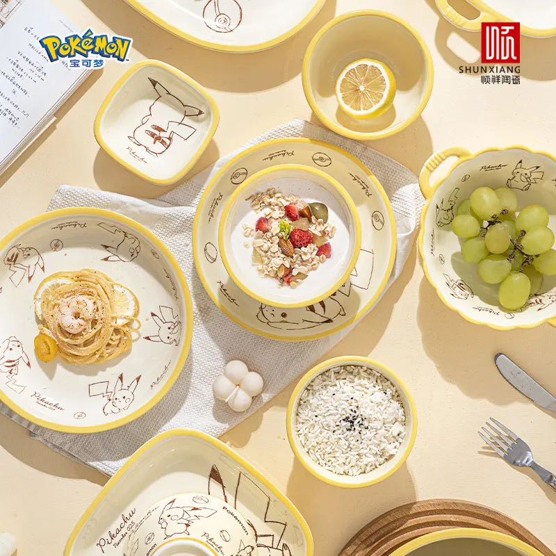 SHUNXIANG Pokemon Licensed Ceramic Tableware Set Bone China Plates Dinner Sets Microwave Safe Dinnerware for Home Bowl Set