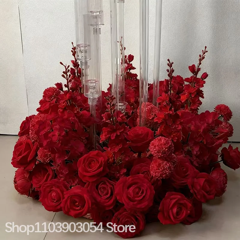Luxuriöser Künstlicher Roter Rosen-Hyazinthen-Kranz 60cm 23 Zoll Hochzeitstisch-Blumendekoration Gang-Arrangement Party-Requisiten – Detail 2
