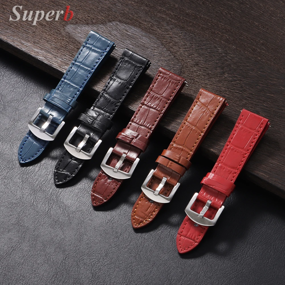 Genuine Calfskin Leather Watch Strap 18mm 20mm 22mm Universal Watch Band Slub Pattern Bracelet for Men Women Watch Accessories