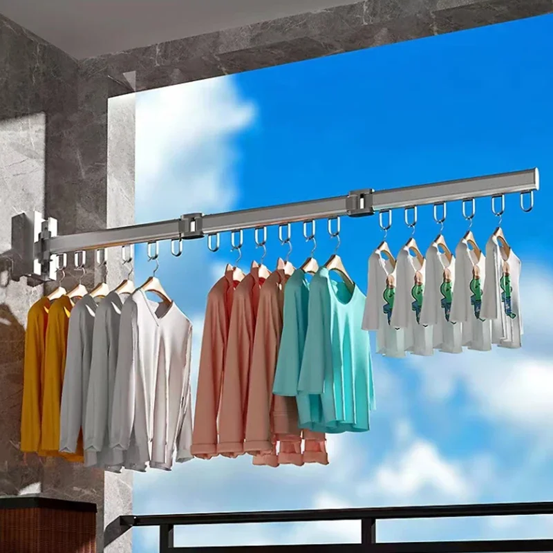 Foldable Clothes Hanger Wall Mount Retractable Clothes Drying Rack Indoor&Outdoor Space Saving Aluminum Home Laundry Clothesline