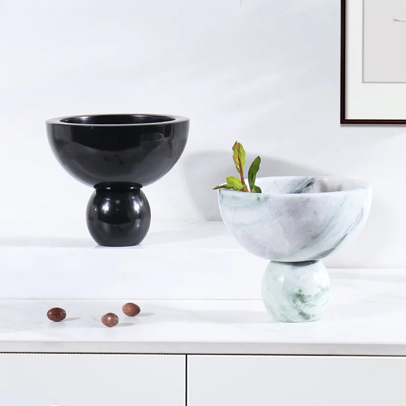 Marble light luxury fruit plate decorative piece home living room coffee table surface dried fruit snacks practical storage tray