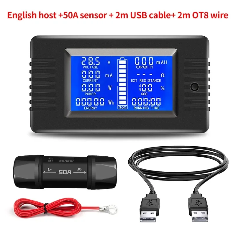 PZEM-015 Battery Coulometer Coulomb Meter Battery Capacity Tester 50A 2m USB Lithium Battery Monitor Automotive Battery Test