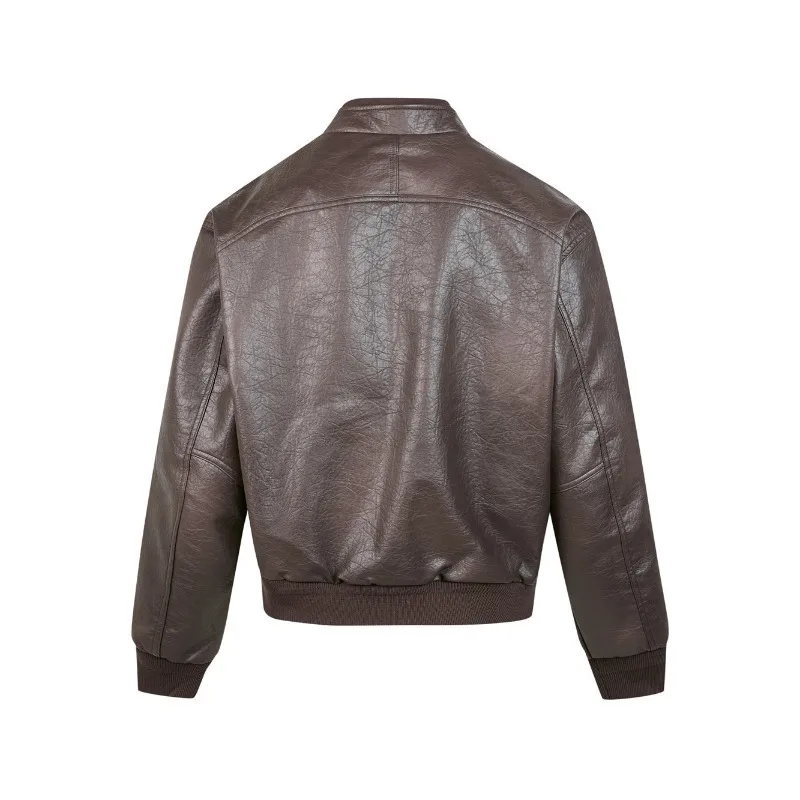 WVGA Spring Autumn New Man Tide Leather Textured Trendy Stand Collar Jacket Niche Chic Casual Zipper Long Sleeve Coat Ins W20619