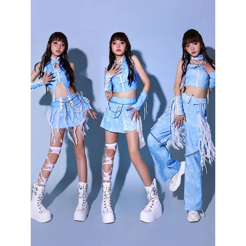 ชุดเต้นรำแจ๊สลูกไม้สีขาวเซ็กซี่สำหรับผู้หญิง DY20 ชุดฮิปฮอปสไตล์เกาหลีสำหรับนักร้อง ชุดแสดงบนเวที ชุดดีเจ ดีเอส เรฟ ชุดเต้นรำแจ๊ส