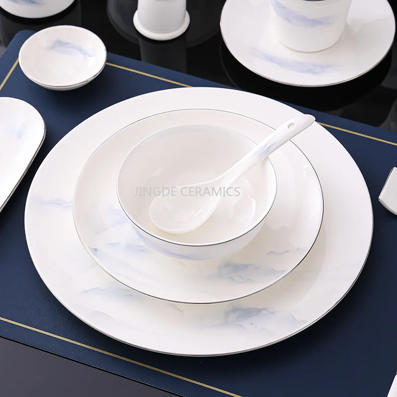 1 Stück Bone China Geschirrset: Knochenporzellan-Teller, Suppenschüssel, Löffel, Wok-Platte, Restaurant-Steak-Teller, Fisch-Teller, Stäbchenhalter, Wasserbecher