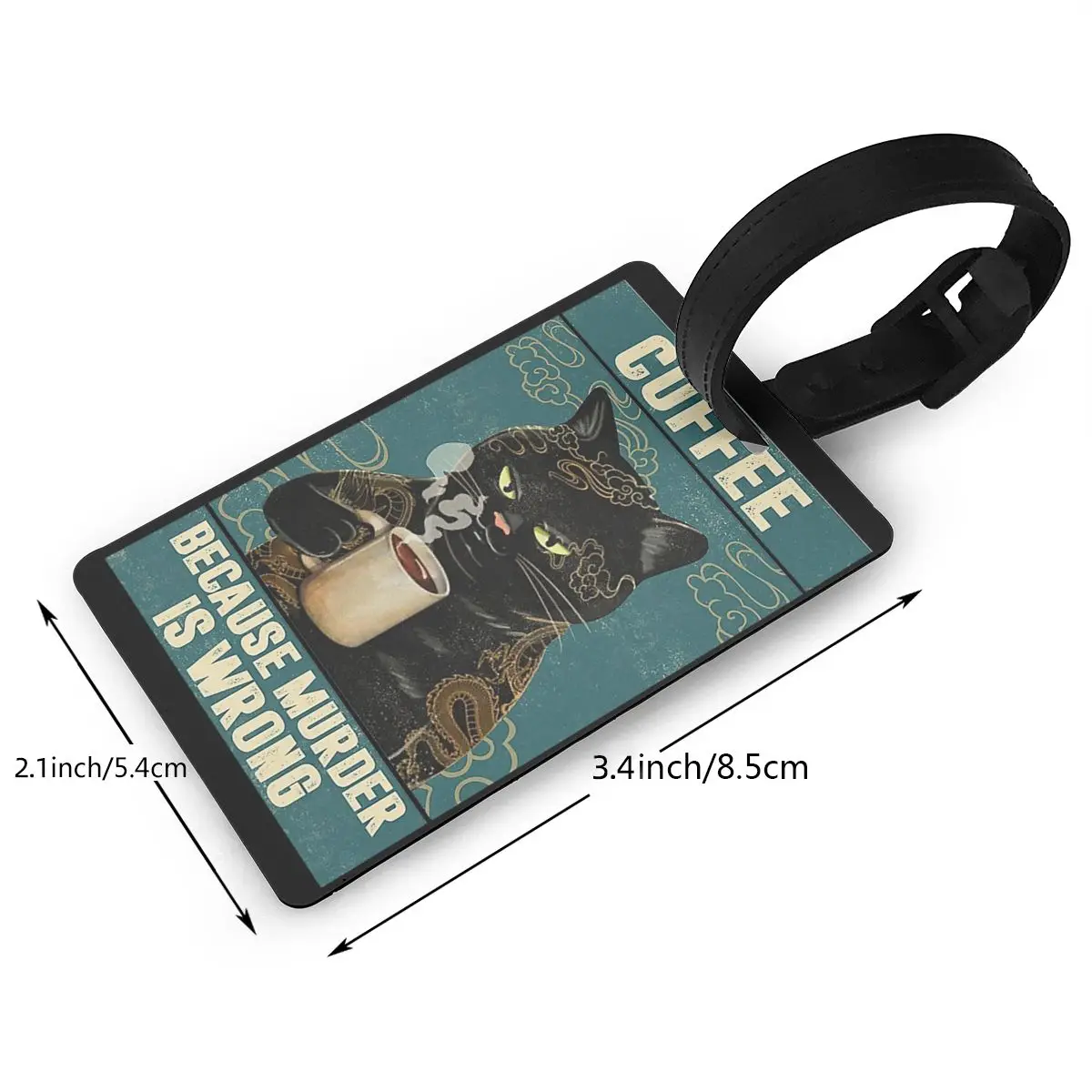 Black Cat Coffee Luggage Tags Suitcase Accessories Travel PVC Cute Baggage Boarding Tag Portable Label Holder ID Name Address