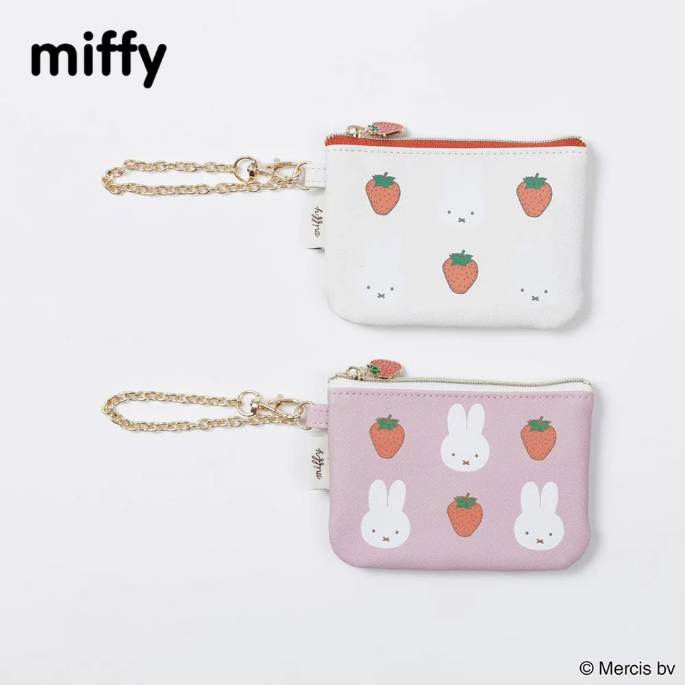 

Kawaii Miffy Strawberry Chain Keychain Hanging Bag Cute Cartoon Coin Purse Earphone Storage Bag Portable Bag Gift Toy for Girl
