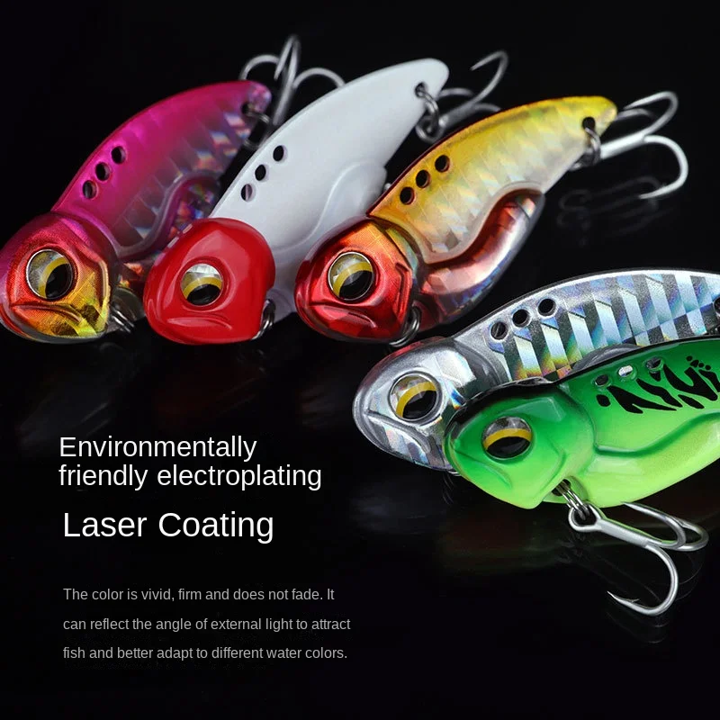 Wholesale of metal lures with shiny flakes, enhanced with triple hooks, hard bait for vibrating and imitation bait for fishing.