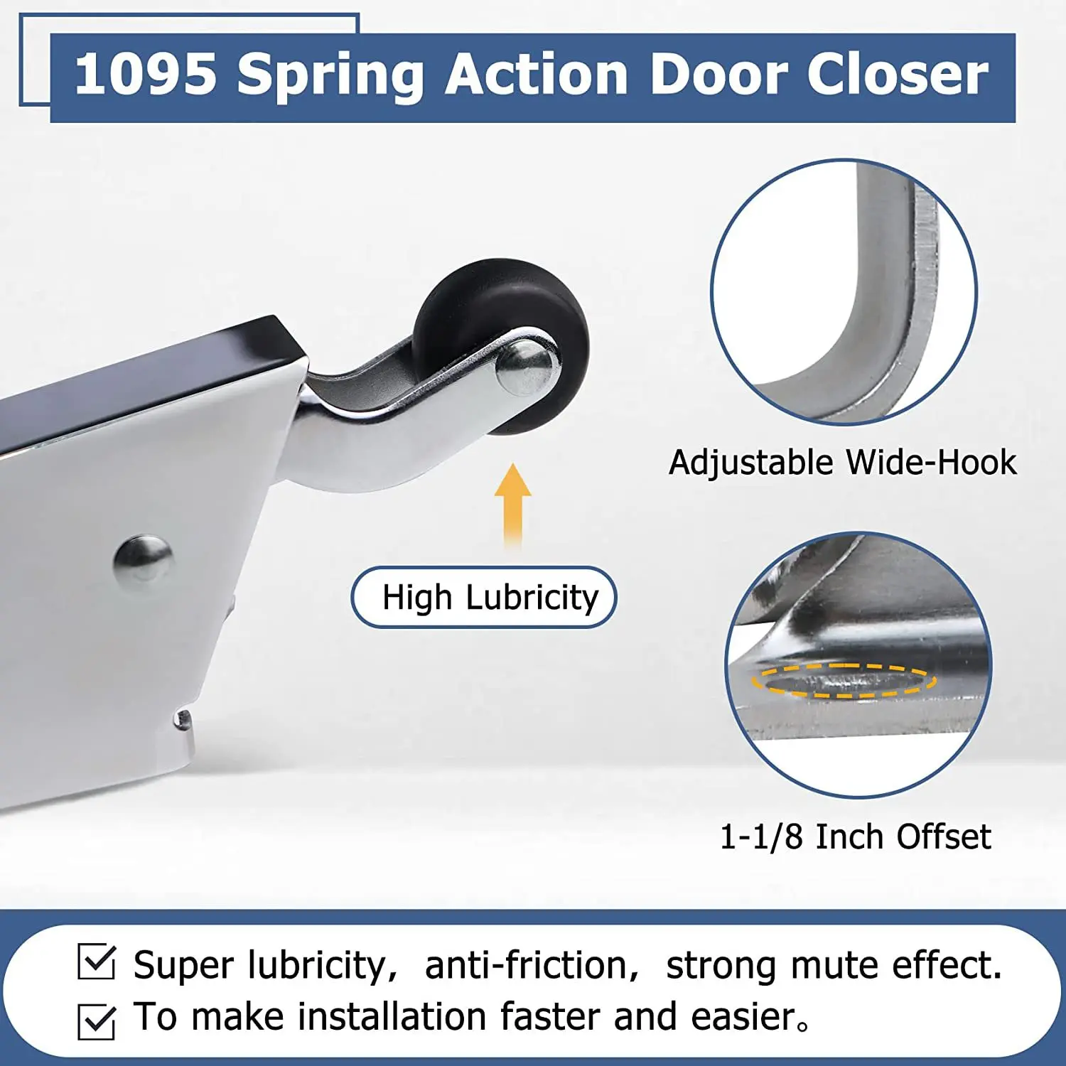 Cooler Door Closer, Spring Action Freezer Door Closer, with Adjustable Wide Hook, Flush to Install