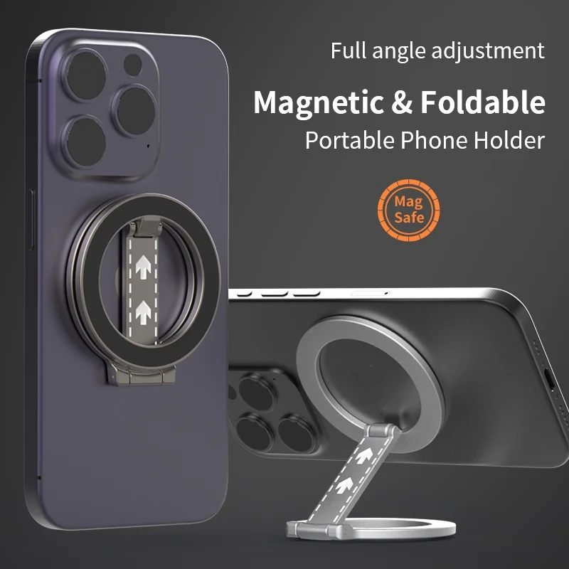 الهاتف المحمول 360 °   حامل مغناطيسي دوار على الوجهين لحامل حلقة الإصبع المعدني المحمول Magsafe لهاتف iPhone 17 16 15 Samsung