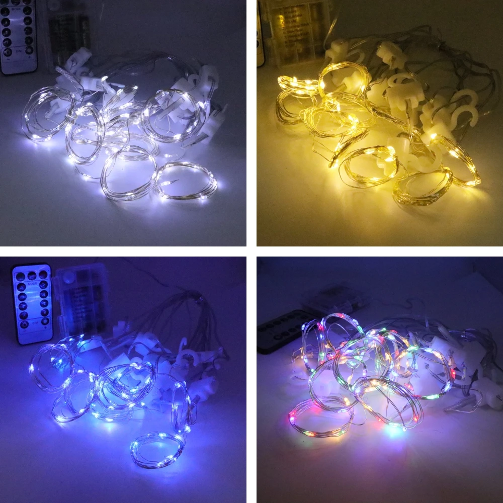 3M LED Curtain String Light Battery Fairy Lights 8 Modes Remote Control Xmas Holiday Decoration For Home Window Wedding Party