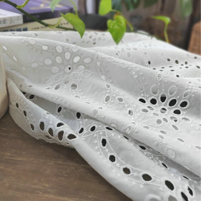 1meter 130cm Wide Embroidery Lace 100% Cotton Fabric Hollow Small Flower for Sewing Dress Clothes DIY Handmade Crafting view 4