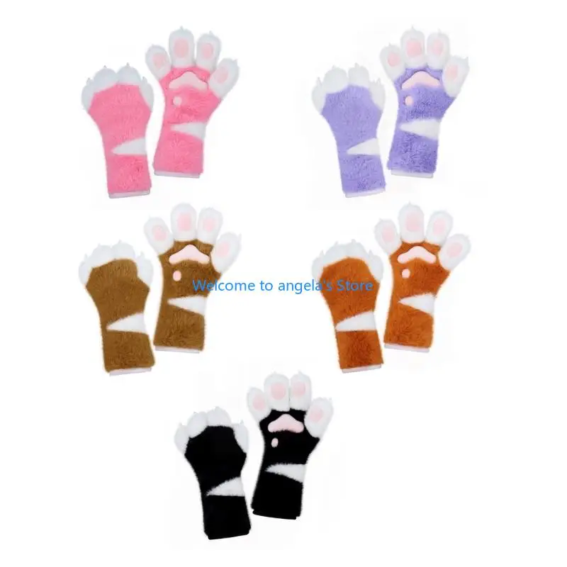 

X4YC Faux Furs Cats Claw Gloves Therians Paws Plush Fursuit Paws Halloween Cosplay Costume Animal Foxes Paws Mitten Women Men
