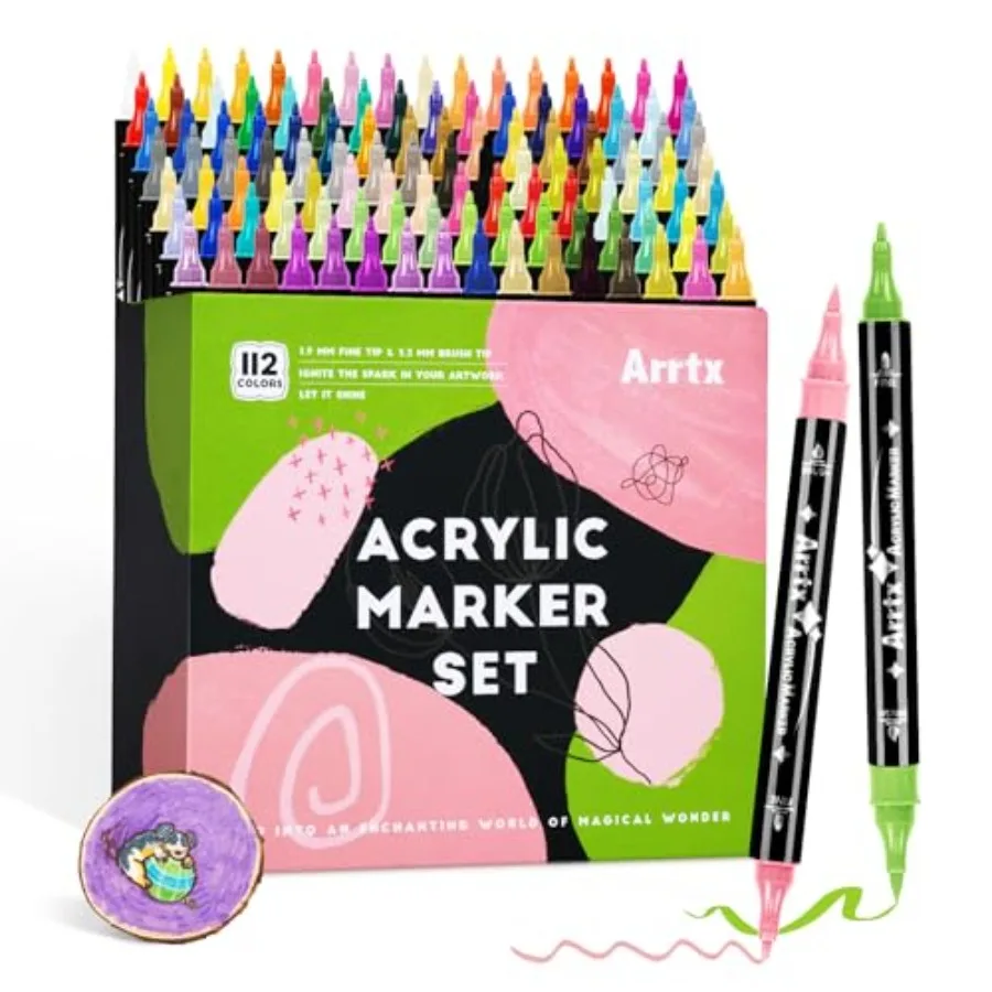 

Paint Markers Paint Pens 112 Colors Acrylic Paint Pens Dual-Tip for Rock Painting Ceramic Wood Plastic Scrapbooking Brush Lette