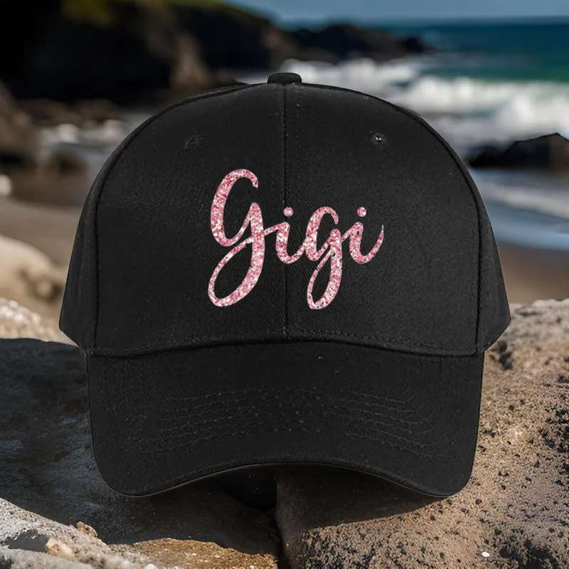 

Gigi Embroidered Baseball Cap - Adjustable Unisex High Quality Hat, 100% Polyester with Sparkling Pink