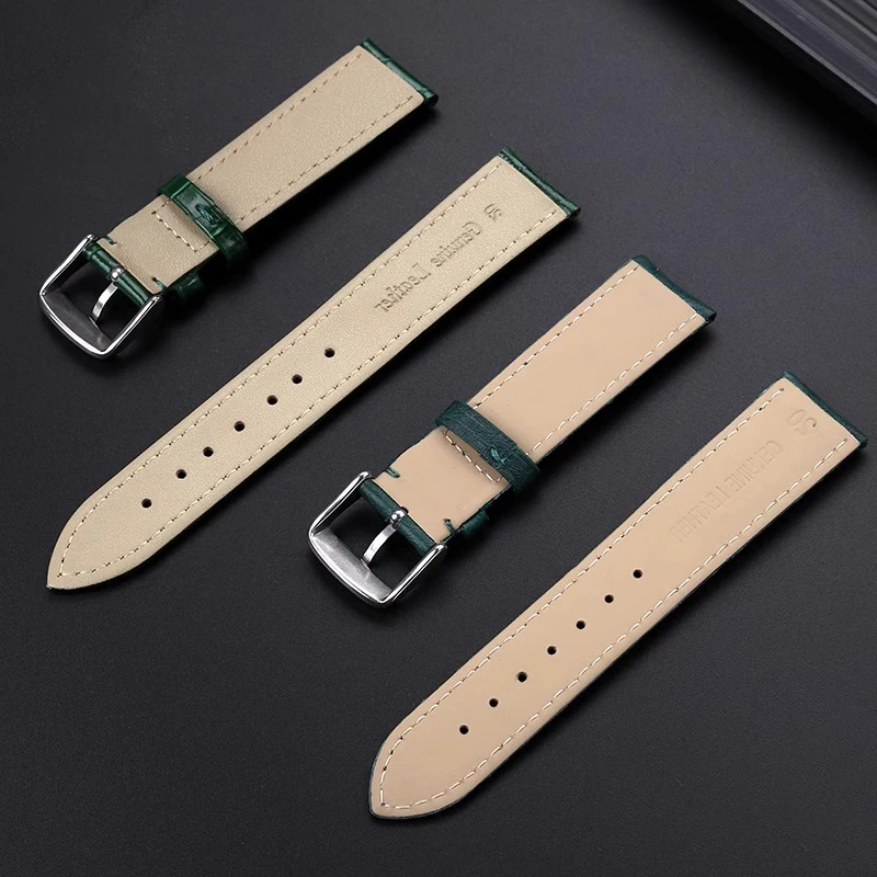 Moda verde derme pulseira de relógio 16 18 20 22mm para qualquer marca cinta homem ms couro macio borboleta fecho pulseira equipar com ferramenta