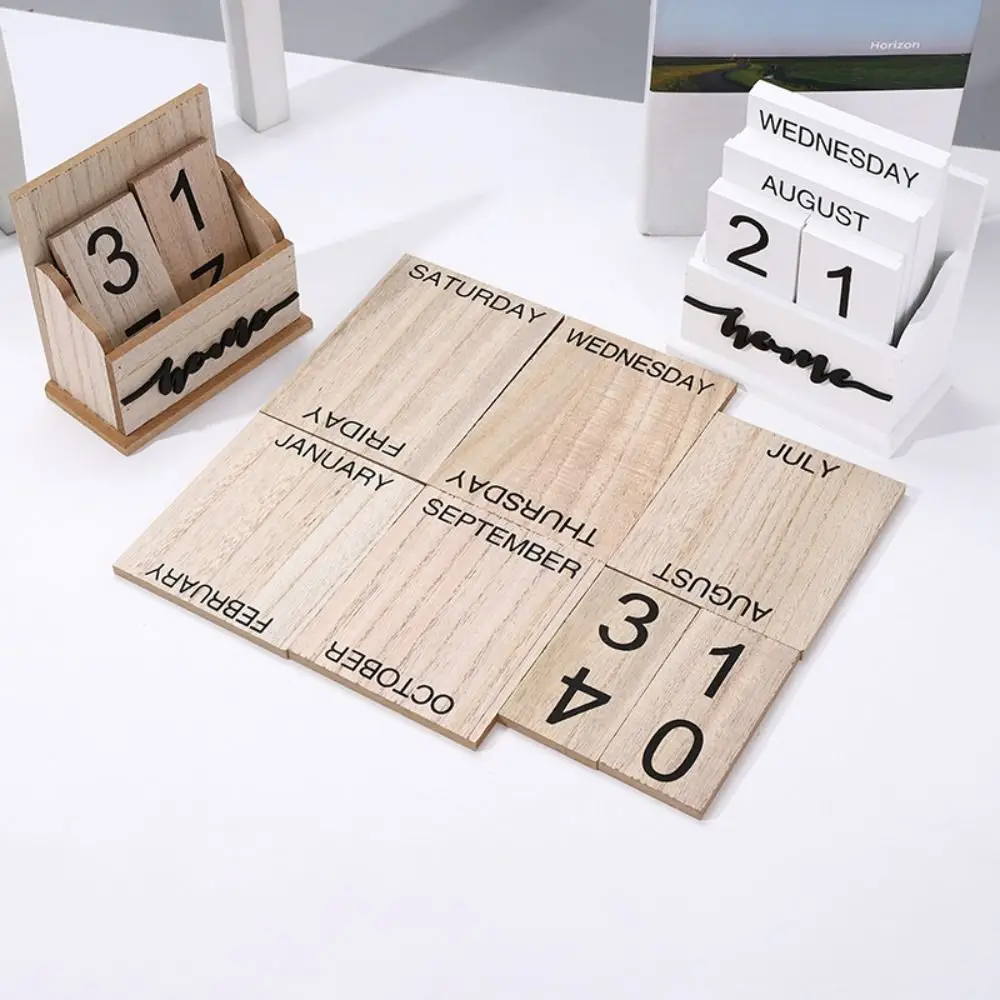 Vintage Wooden Blocks Calendar Perpetual Desk Calendar Countdown Card Display Desktop Accessories Nordic Style Decoration