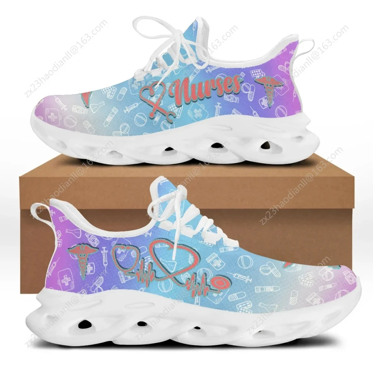 

Pink Women Leisure Platform Shoes Cute Cartoon Nurse Pattern Lace Up Girls High Quality Mesh Shoes Zapator De Mujer