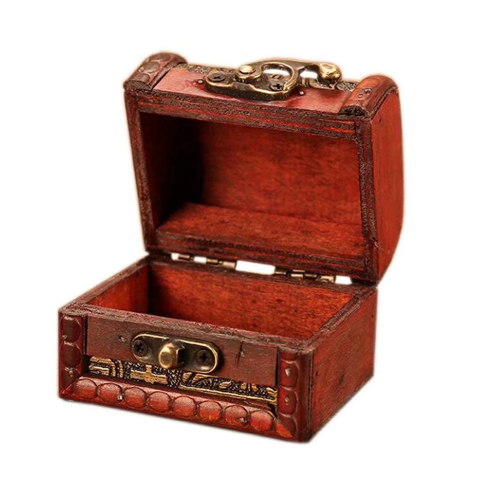 1 piece vintage metal lock wooden storage box jewelry treasure storage box, Christmas birthday gift