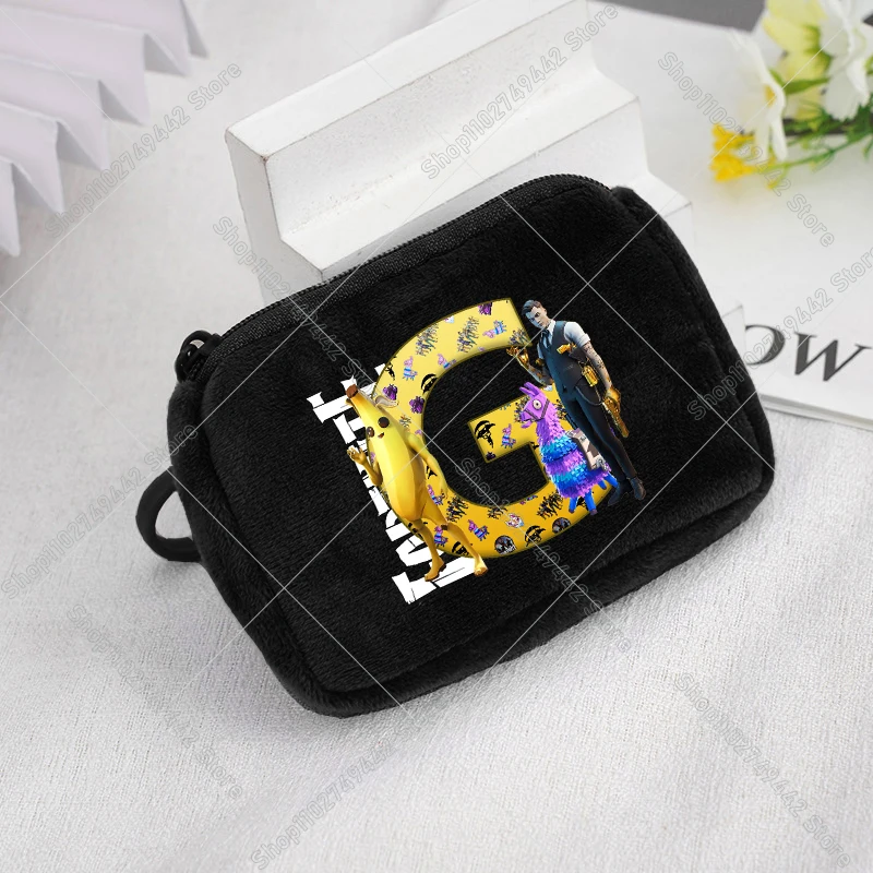Monedero pequeño con letras A-Z Fortnites, bolsa para llaves de juego, Mini monedero de Anime para niño y niña, bolsa de almacenamiento para auriculares, monedero con cremallera de bolsillo