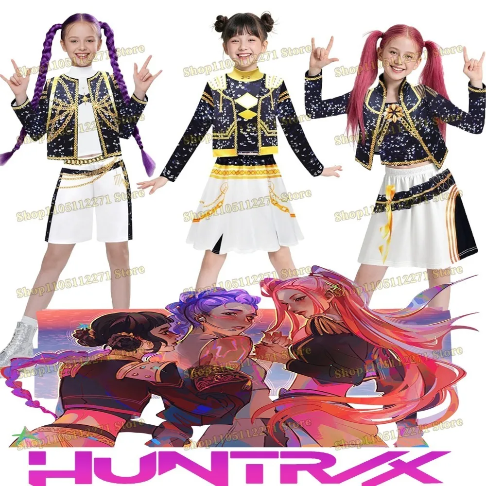 

Rumi Zoey Mira Black Gold Shining Girl Stage Performance Demon Cosplay Hunter Costume Halloween Carnival Roleplay Suit