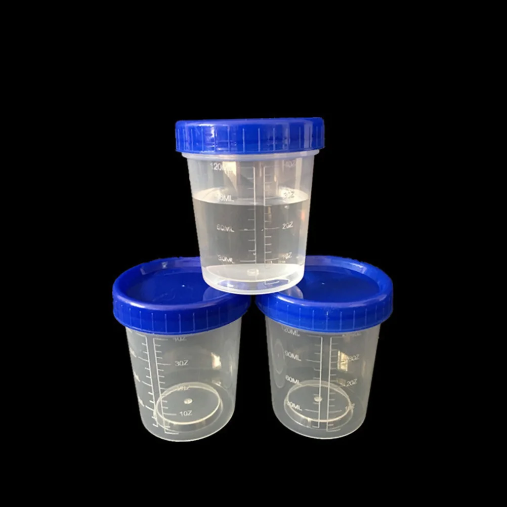 

25pcs Disposable Plastic Measuring Cups with Lids for Use Lightweight Transparent Specimen Sample Storage