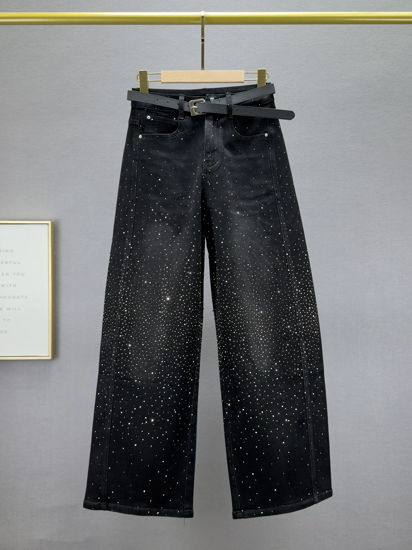 

Bla Rhinestone Wide Leg Denim Jeans Women's Loose Fit High Waist Slimming Spring 2026 New Sle European Heavyweight Length...