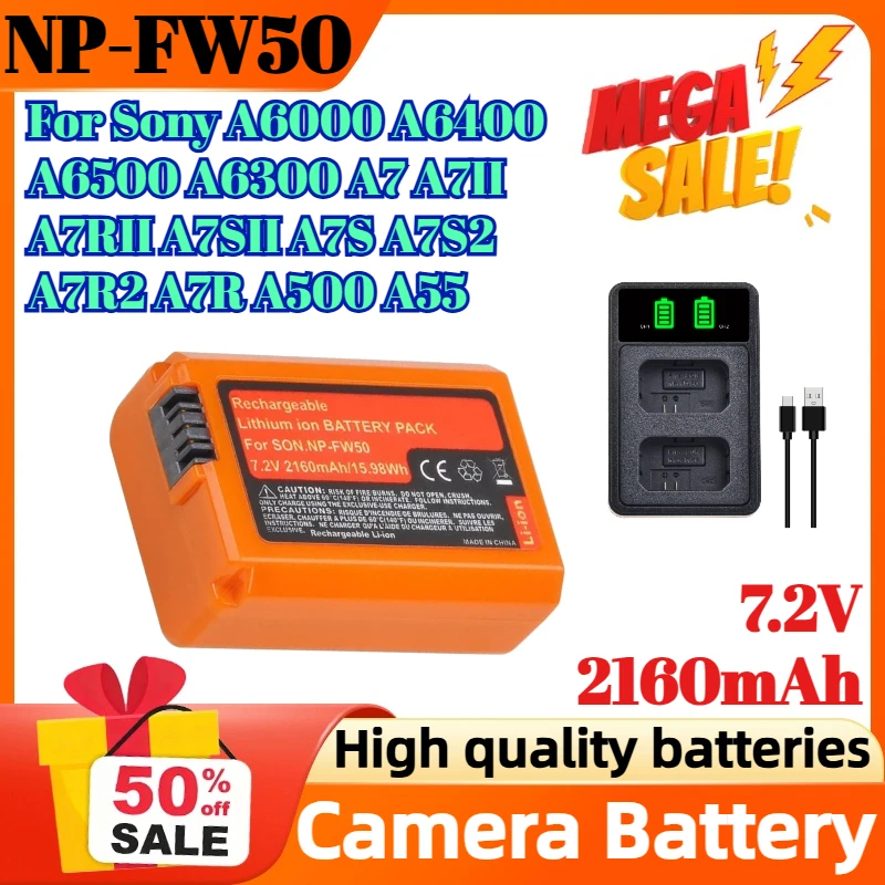 

NP-FW50 7.2V 2160mAh Camera Battery for Sony A6000 A6400 A6500 A6300 A7 A7II A7RII A7SII A7S A7S2 A7R2 A7R A500 A55
