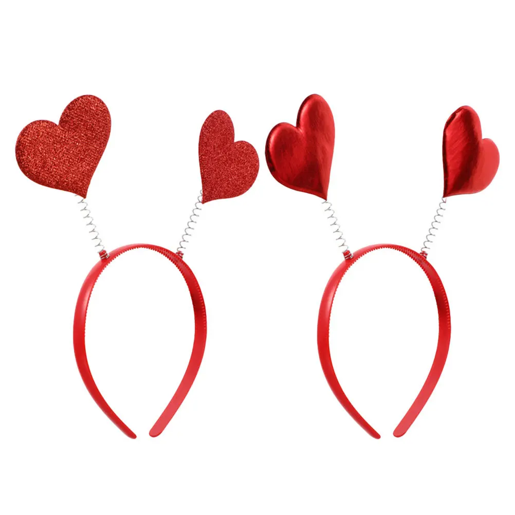 

2Pcs Valentines Heart Headband Plastic Cloth Hairbands Romantic Hair Accessories Party Headwear Heart Headband