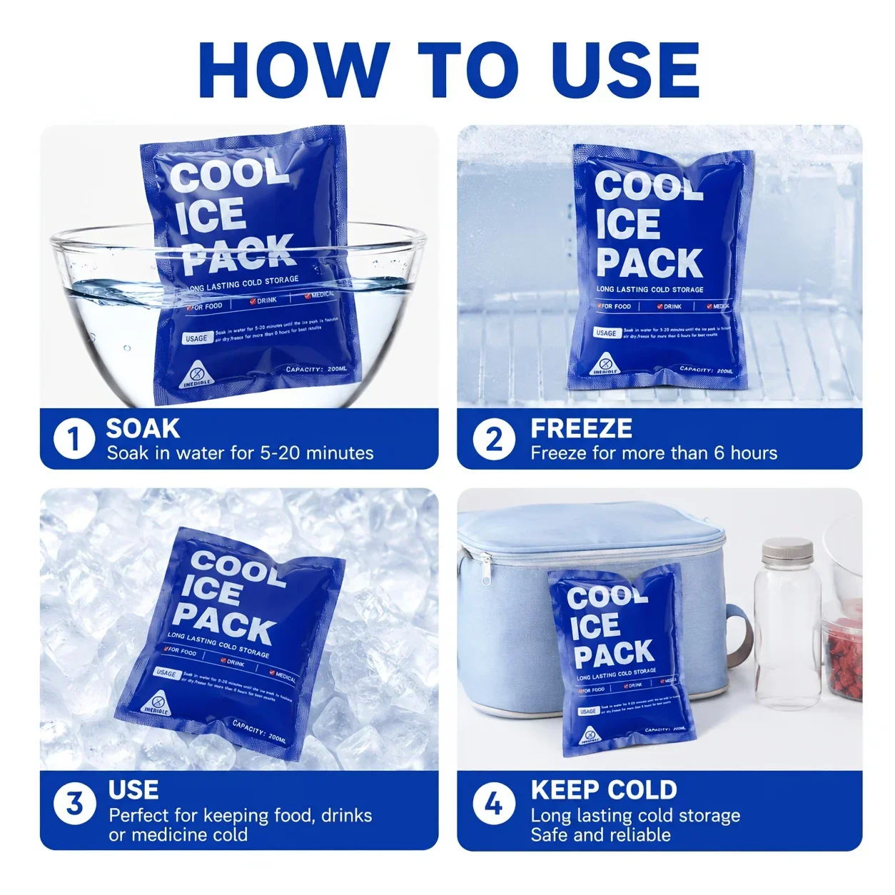 10 Or 50Pcs Self-Absorbing Ice Bags Reusable Cold Insulation Pouches Camping Food Fresh Keeping Cooling Pack