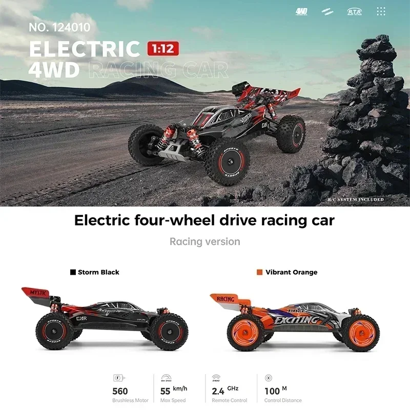 WLtoys 124010 55KM/H RC Car Professional Racing Vehicle 4WD Off-road Electric High Speed Drift Remote Control Toys for Children