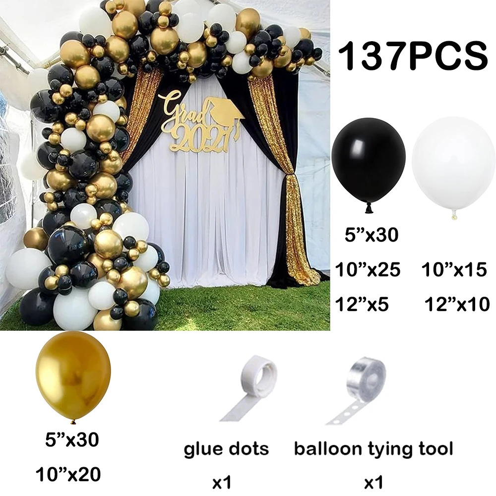 Blcak Gold Balloon Arch Kit Graduation Decor White Balloons Garland Kit Kids Birthday Party New Year 2024 Baby Shower Decoration