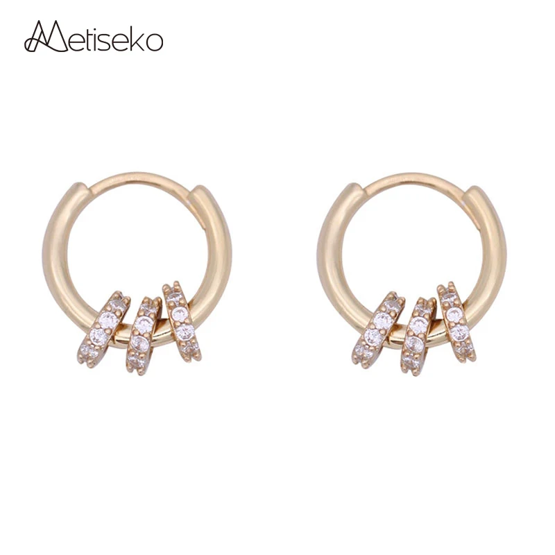 

Metiseko 925 Sterling Silver Cubic Zirconia Hoop Earrings 3 Mini Circles Earrings Plated Yellow Gold Fine Jewelry for Women