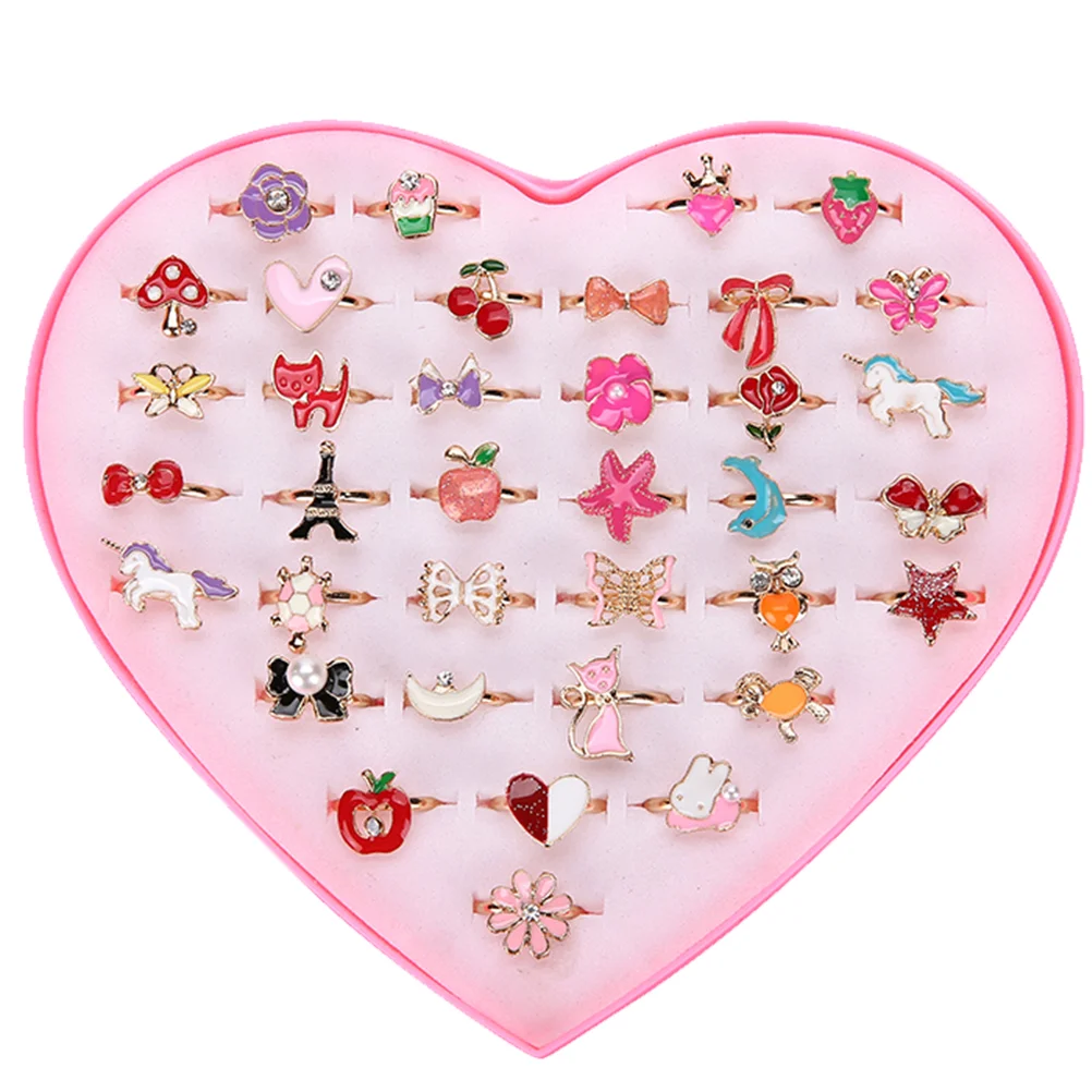 

36pcs Alloy Cartoon Rings Lovely Jewelry Toys Gift Party Favors for Children Girls Mixed Patterns and Colors