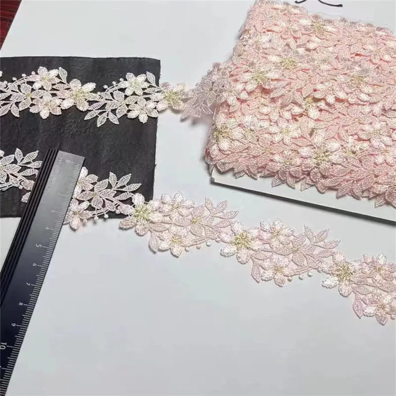 15Yards 3.6cm Width Shiny Pink White Leaf Hollow Flower Venise Diy Venice Lace Clothing Accessories Of Various Garment,Bra.Skirt