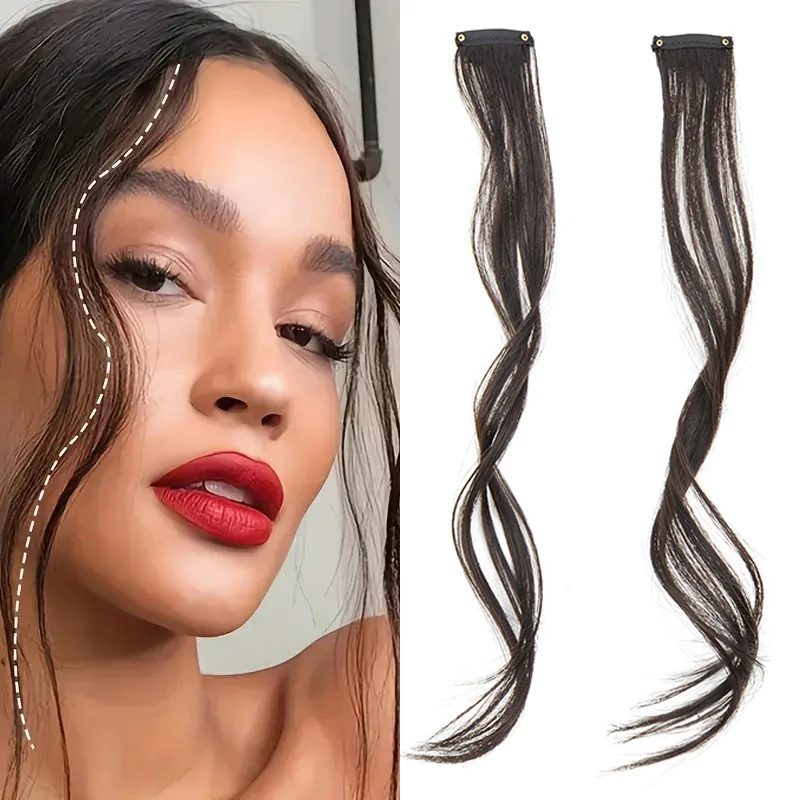 

Synthetic Long Side Air Bangs Long Wavy Curly Clip in Bangs Front Side Bangs for Women Daily Use 2pcs