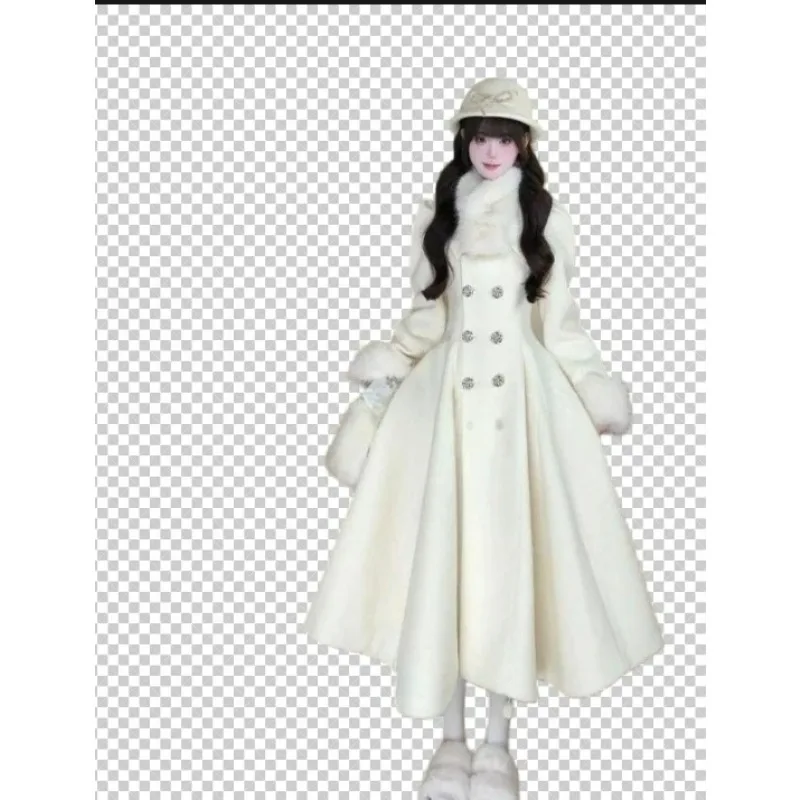 المرأة رائعة بسيطة موضة شخصية الاتجاه الشتاء جو تنورة كبيرة معطف صغير مزاجه الخصر سميكة معطف دافئ #6