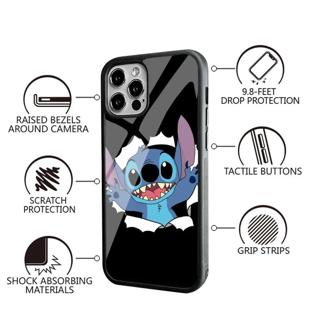 Cartoon S-StitchS Phone Case For IPhone 11 12 13 14 15 Plus Pro Max Mirror Acrylic PC TPU Cover