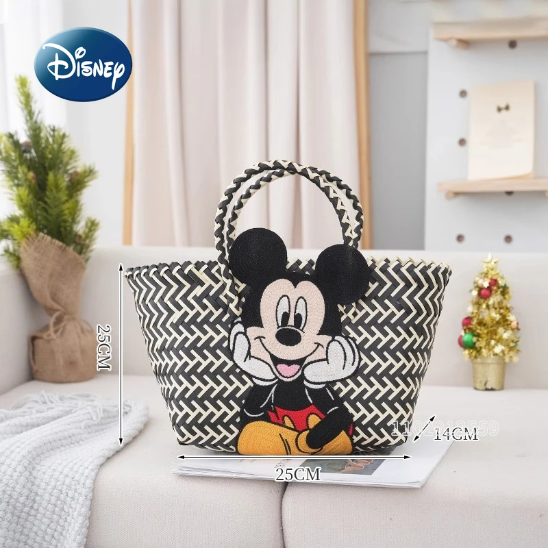 Disney Mickey Neue Gewebte Handtasche Cartoon Nette Gewebte frauen Schulter Tasche Mode Lässig Lagerung frauen Tasche Große Kapazität