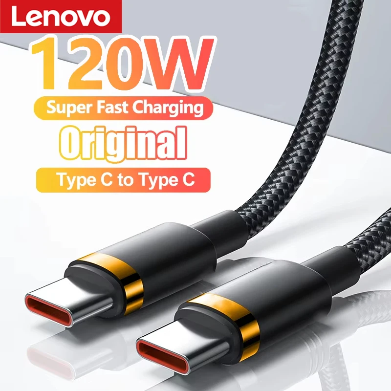 Lenovo 120W Schnellladegerät PD Schnellaufladung Hochwertiges USB-C-auf-USB-Typ-C-Kabel für iPhone Xiaomi Samsung Superschnelles Ladegerät