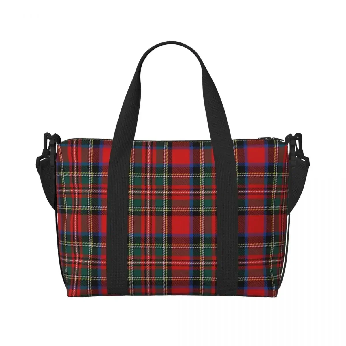 Custom Popular Tartan Plaid Beach Tote Bag For Women Extra Large Gym Carry On Geometric Gingham Check Texture Shopping Bags