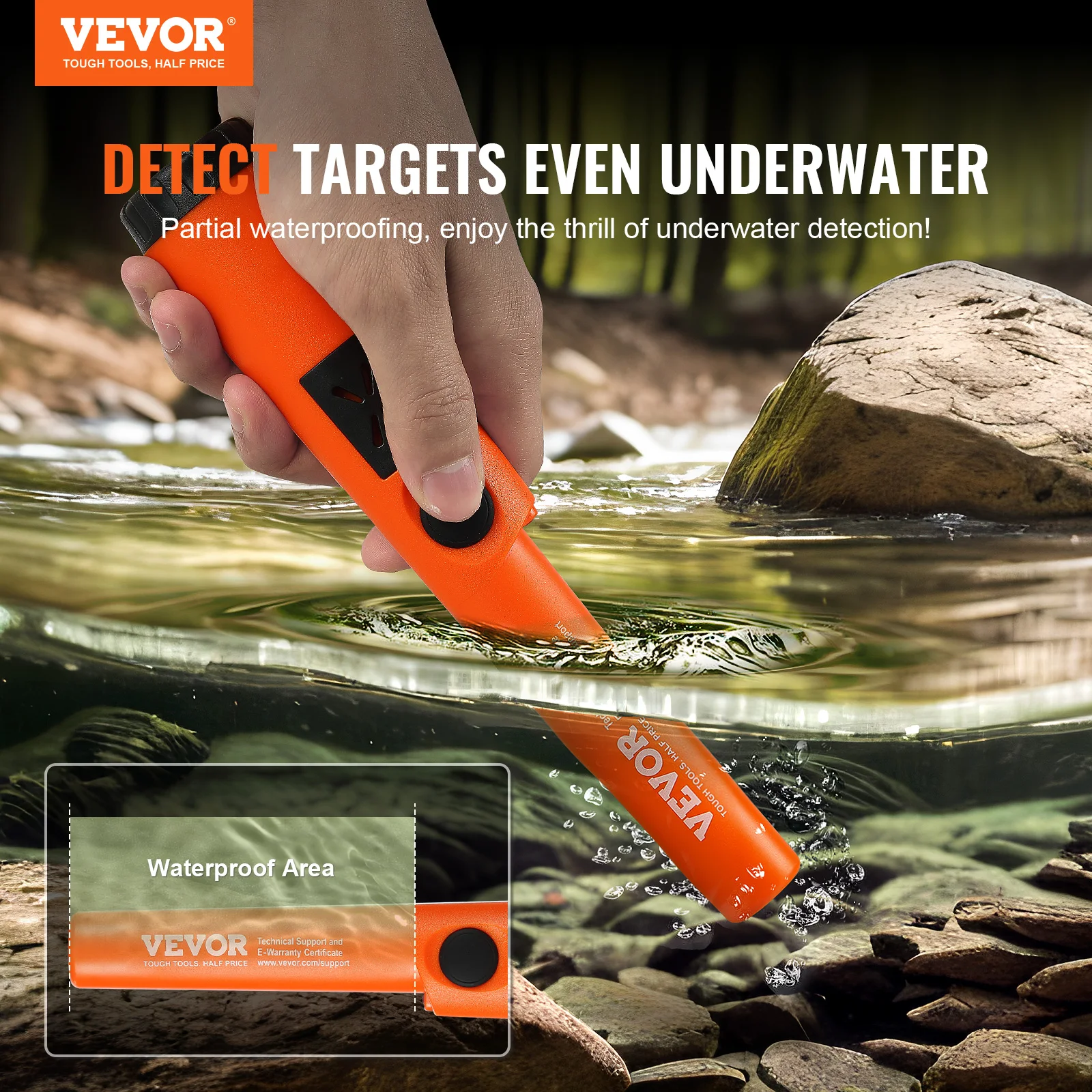 VEVOR Metal Detector Pinpointer IP66/IP68 Waterproof Handheld Pin Pointer Wand 1.96\