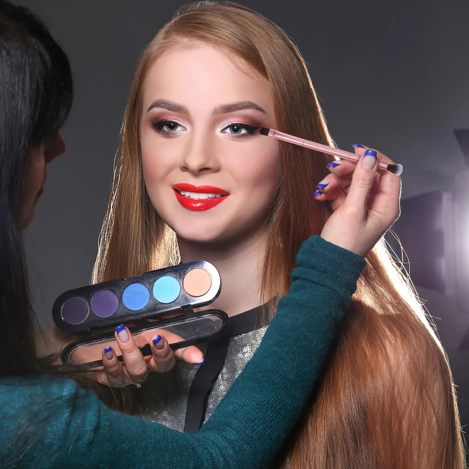 Double Ended Brush Dark Matted Golden Aluminium Handle Premium Fibers Professional Makeup Brush for Women Natural Even
